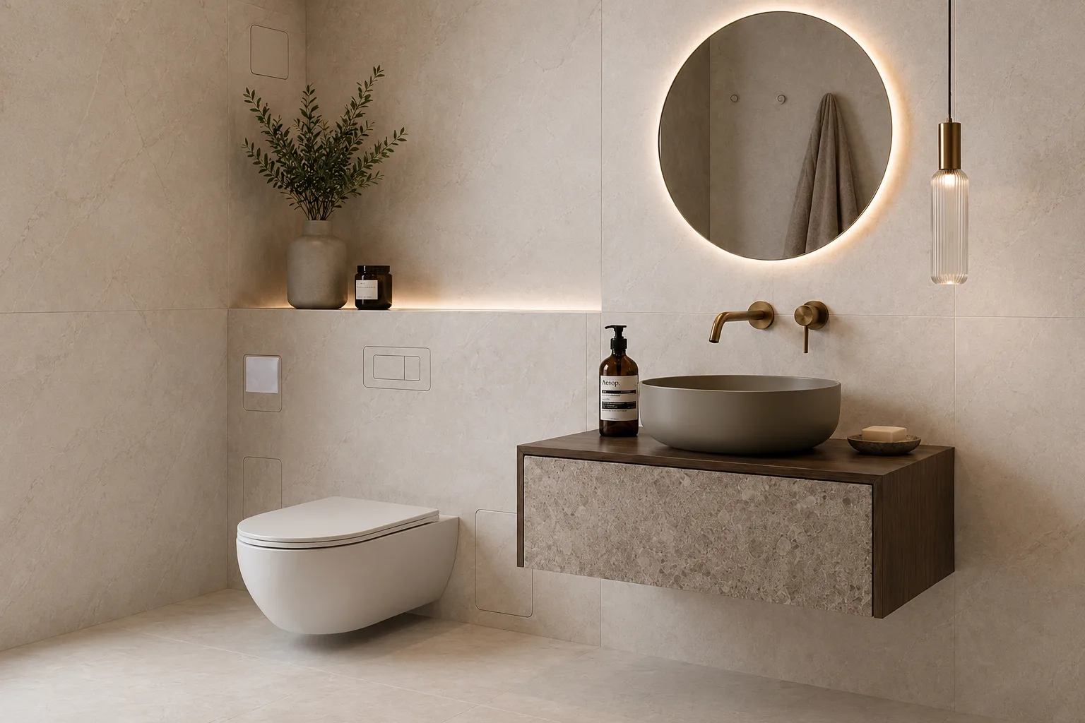 Luxury tiled bathroom with integrated wall details by Tile In Progress