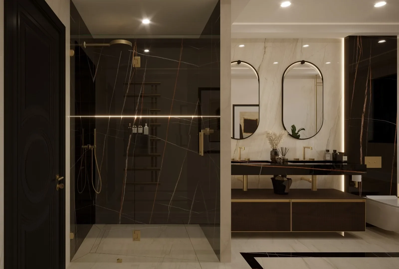 Large format bathroom tiles and walk-in shower