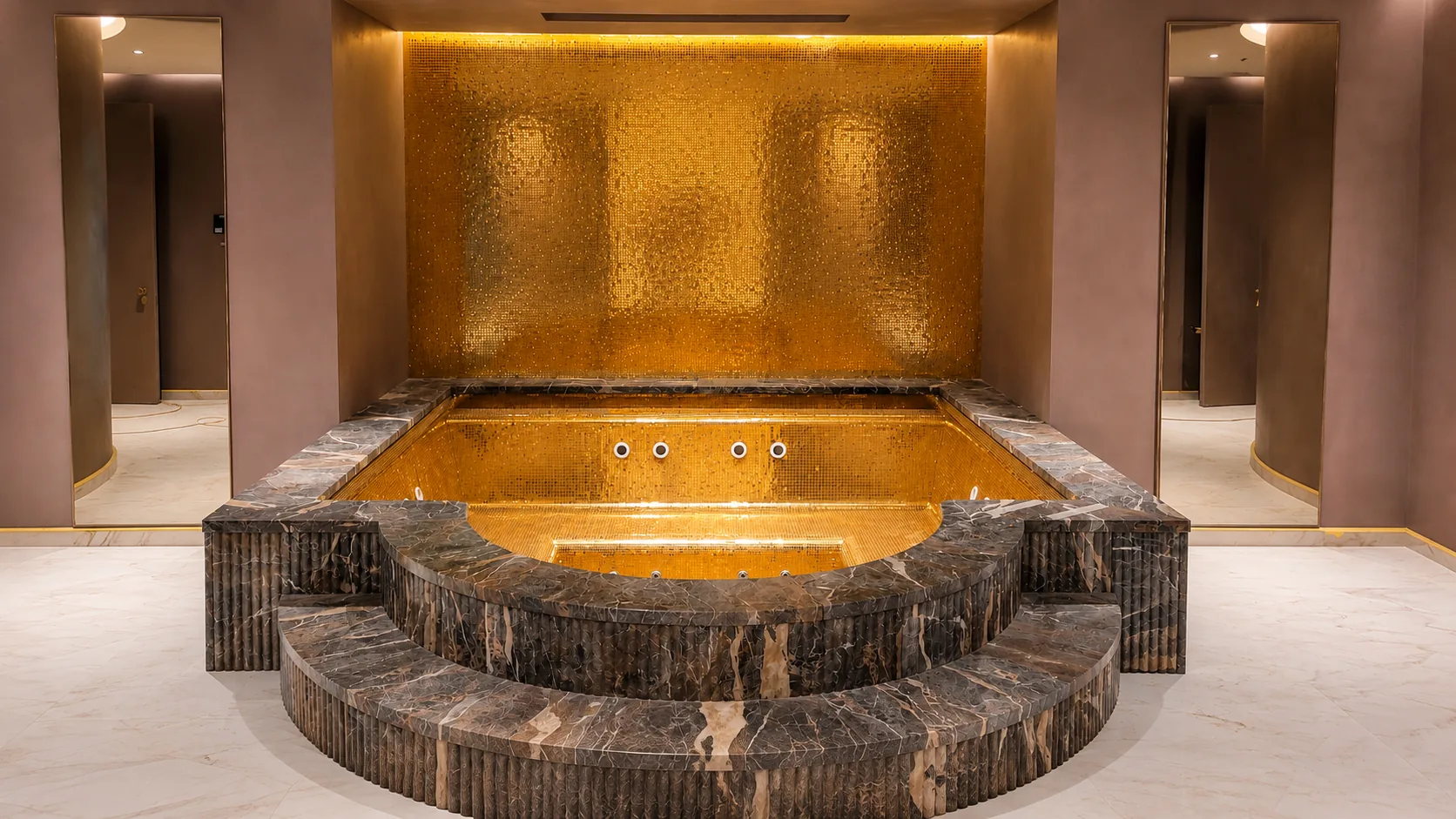 Spa pool tiled in natural stone