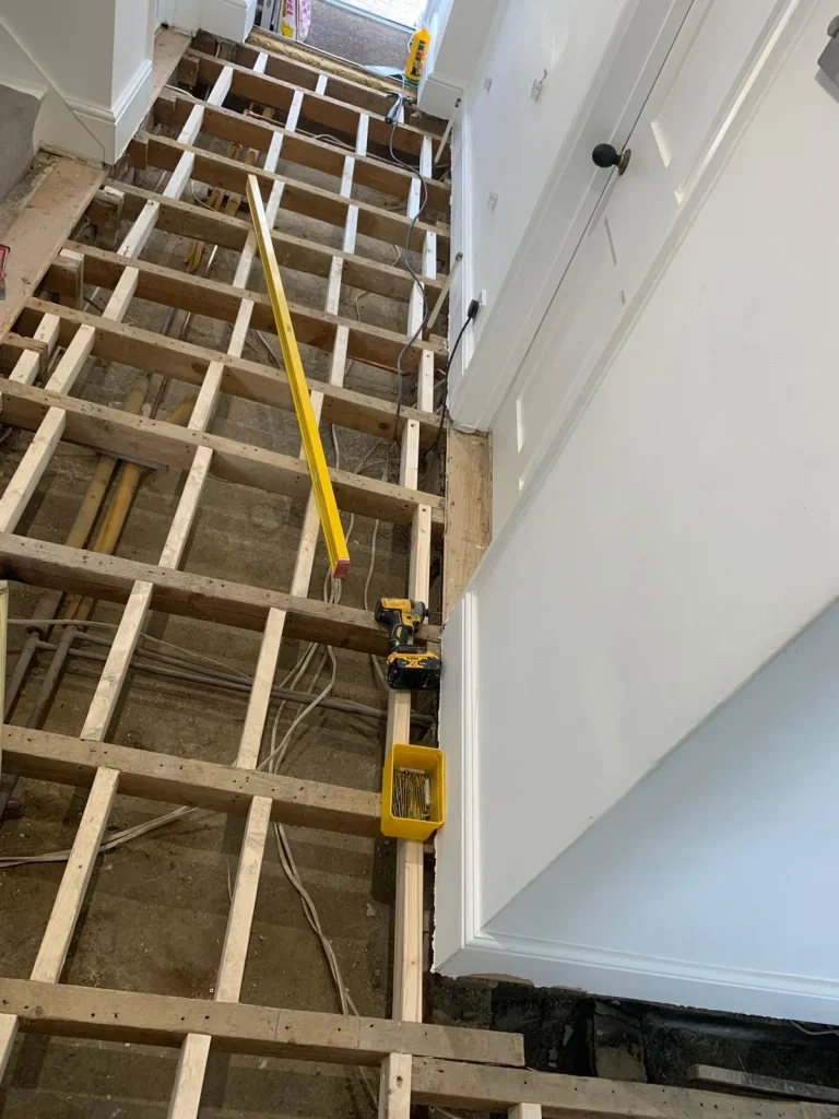 Suspended timber floor preparation before tiling