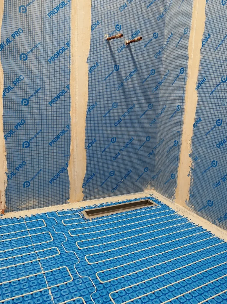 Underfloor heating and waterproofing preparation for Twickenham bathroom renovation