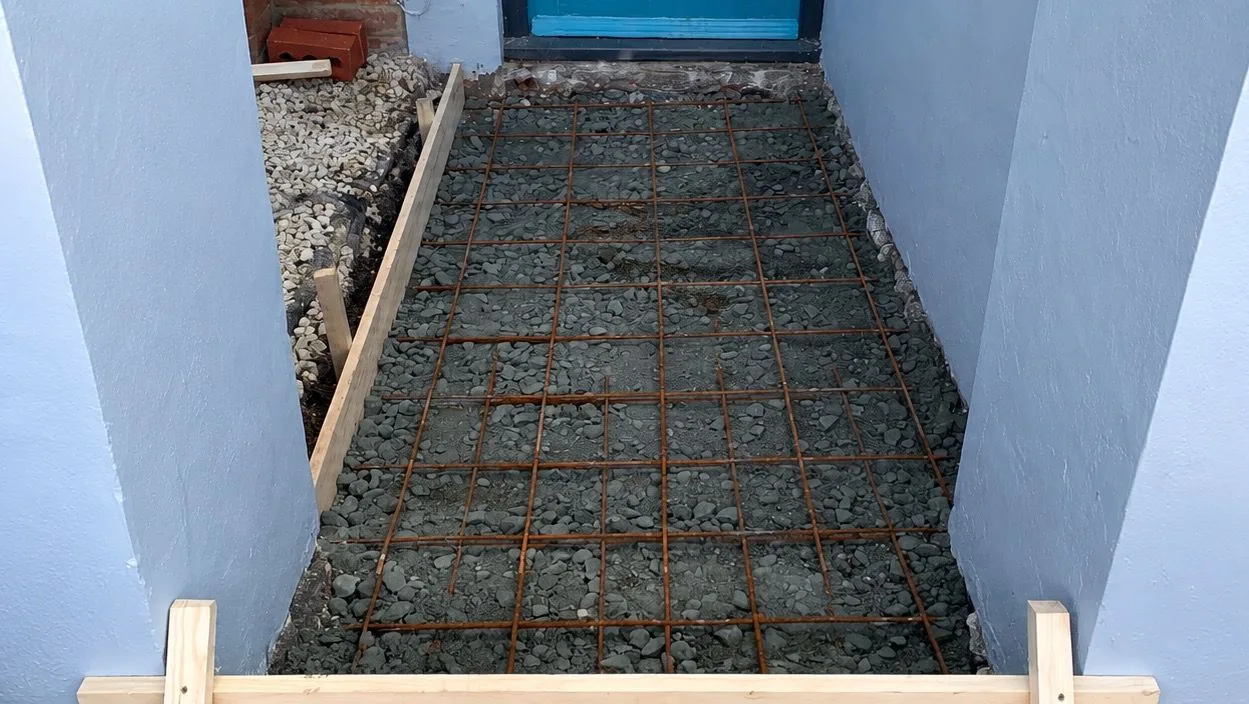 Acton Victorian front path during the later preparation stage with reinforced base in place.